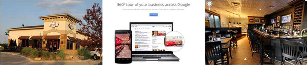 Graphic showing two samples of photography and the 360 degree view of a business from Google